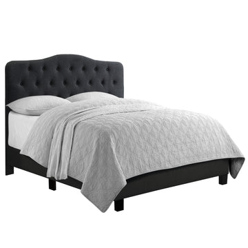 Low Profile Upholstered Bed Button Tufted Bed Frame with Solid Wood Structure and Plush Padding
