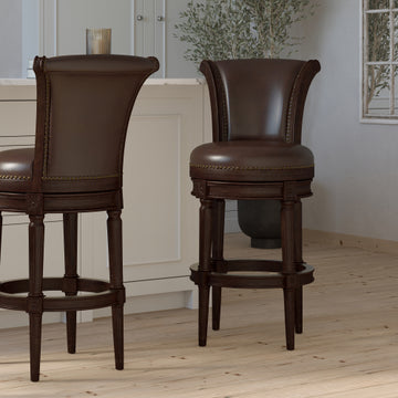Wood Bar-Height Swivel Barstool with High-Back, 1PC