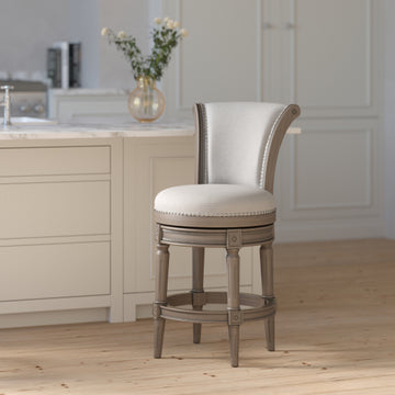 Wood Counter-Height Swivel Barstool with High-Back, Weathered Gray, 1PC