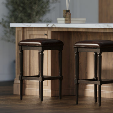 31"H Square Bar Stool, Distressed Walnut, 1PC