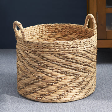 15 Inch Natural Water Hyacinth Woven Storage Basket with Dual Handles for Home Decor