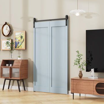 2.5 ft./30 in. Black Single Bi-Fold Sliding Barn Door Track and Hardware Kit with J-Shape Hanger for Double Doors