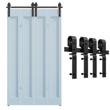3.3 ft./40 in. Black Double Bi-Fold Sliding Barn Door Track and Hardware Kit with J-Shape Hanger for 4-Doors