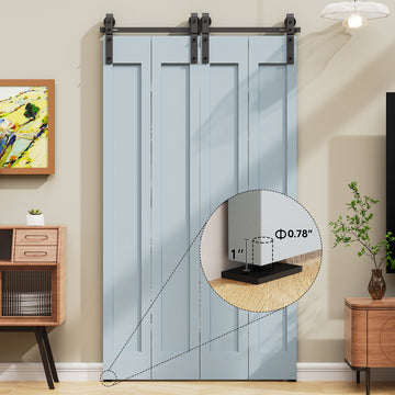 4 ft./48 in. Black Double Bi-Fold Sliding Barn Door Track and Hardware Kit with J-Shape Hanger for 4-Doors