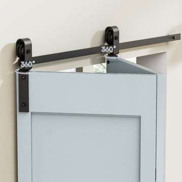4 ft./48 in. Black Single Bi-Fold Sliding Barn Door Track and Hardware Kit with J-Shape Hanger for Double Doors
