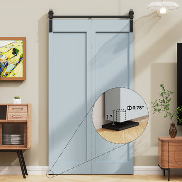 4 ft./48 in. Black Single Bi-Fold Sliding Barn Door Track and Hardware Kit with J-Shape Hanger for Double Doors
