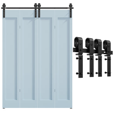 5 ft./60 in. Black Double Bi-Fold Sliding Barn Door Track and Hardware Kit with J-Shape Hanger for 4-Doors