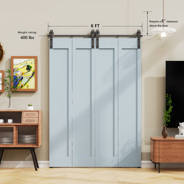 6 ft./72 in. Black Double Bi-Fold Sliding Barn Door Track and Hardware Kit with J-Shape Hanger for 4-Doors