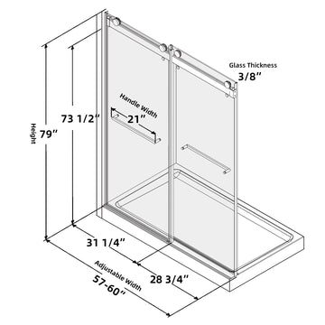 60Wx79H Brushed Nickel Frameless Double Sliding Shower Door with 10mm Tempered Glass
