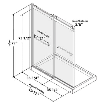 72Wx79H Brushed Nickel Frameless Double Sliding Shower Door with 10mm Tempered Glass