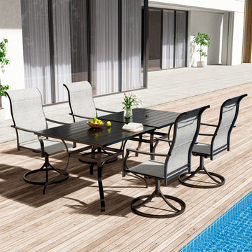 6-Piece Metal Outdoor Patio Dining Set with Square Table with 1.65 in. Umbrella Hole and Dining Chairs
