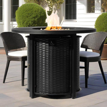 32" Propane Gas Fire Pit Table, 50000 BTU Round Steel Fire Pit for Outside Patio Deck Garden Courtyard-Black