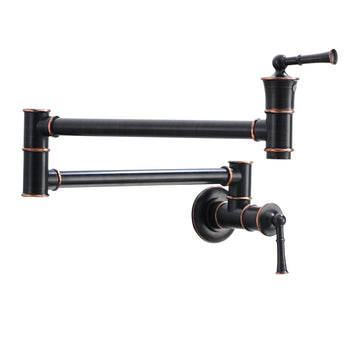 1.8 GPM Solid Brass Wall Mounted Foldable Kitchen Pot Filler with Mounting Hardware and Double Handle in Matte Black