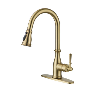 3-Spray Patterns Single Handle Pull Down Sprayer Kitchen Faucet with Deck Plate and Ceramic Cartridge in Brushed Nickel