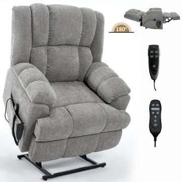 Dual Motor Heat Massage Infinite Position Up to 350 LBS Electric Power Lift Recliners with Power-Remote, Medium-firm and Heavy Duty, Red