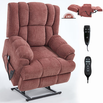 Dual Motor Heat Massage Infinite Position Up to 350 LBS Electric Power Lift Recliners with Power-Remote, Medium-firm and Heavy Duty, Red