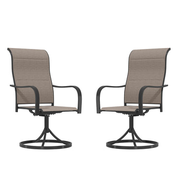Patio Dining Chairs Textilene High Back Outdoor Swivel Rocker Set with All Weather Frame, Beige, Set of 2
