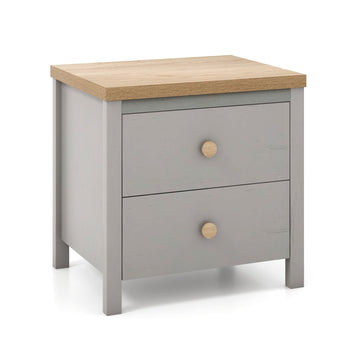 Gray 2-Drawer Nightstand with Rubber Wood Legs