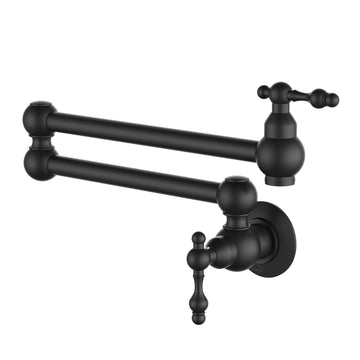 1.8 GPM Wall Mounted Pot Filler with Mounting Hardware, Double Handles and Ceramic Disc Cartridge in Brushed Nickel
