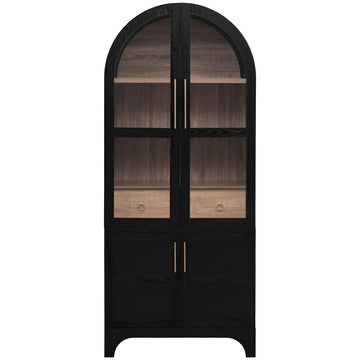 71" Tall Arched Kitchen Pantry Cabinet with Door Shelves, Farmhouse Kitchen Storage Cabinet with Open & Adjustable Shelves, Hidden Drawer & Glass Door, Cupboard for Kitchen, Dining Room