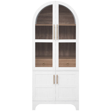 71" Tall Arched Kitchen Pantry Cabinet with Door Shelves, Farmhouse Kitchen Storage Cabinet with Open & Adjustable Shelves, Hidden Drawer & Glass Door, Cupboard for Kitchen, Dining Room