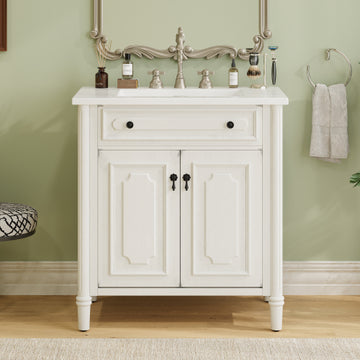 31 Inch Vintage Bathroom Vanity with Sink Rustic Cabinet Soft Close Doors Adjustable Shelf Gray