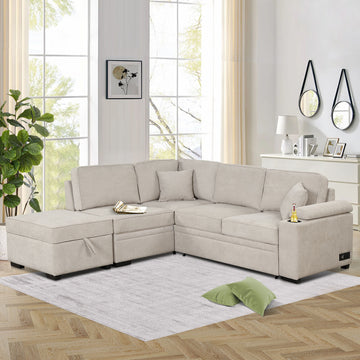 84.75" Sleeper Sofa Bed,2 in 1 Pull Out sofa bed L Shape Couch with Storage Ottoman for Living Room,Bedroom Couch and Small Apartment