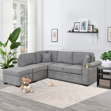 84.75" Sleeper Sofa Bed,2 in 1 Pull Out sofa bed L Shape Couch with Storage Ottoman for Living Room,Bedroom Couch and Small Apartment