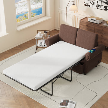 57.9" Orisfur Pull Out Sofa Bed Loveseat Sleeper with Twin Size Memory Mattress with Two USB Ports for Living Room Spaces