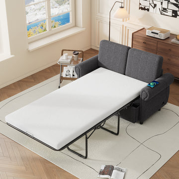57.9" Orisfur Pull Out Sofa Bed Loveseat Sleeper with Twin Size Memory Mattress with Two USB Ports for Living Room Spaces