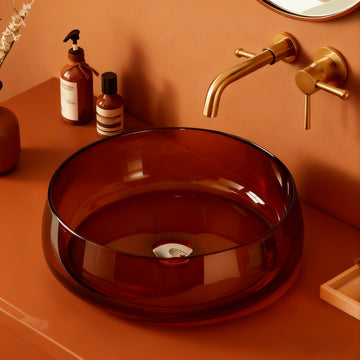 17.7 Inch Round Dark Coffee Resin Bathroom Vanity Sink Countertop Sink