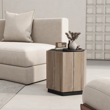 Hexagonal Rural Style Cooffee Table, Retro Industrial Corner Table with Drawer, Small Side Table Nightstand Living Room, Bedroom