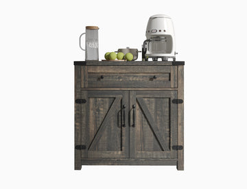 Modern Farmhouse Double Barn Door Accent Cabinet, 30 Inch, Black Pine Storage Cabinet with Adjustable Shelf & Drawer, Rustic Storage for Living Room or Office