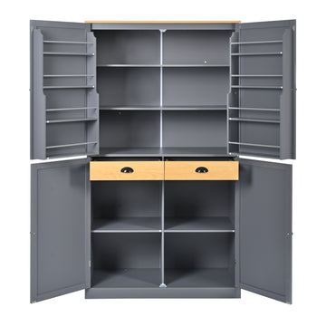 40.2in.W x 20in.D x 71.3in.H Gray Freestanding High Kitchen Pantry and Large Storage Cupboard Featuring 2 Drawers 2 Adjustable Shelves and 8 Door Mounted Shelves Ideal for Kitchens and Dining Rooms