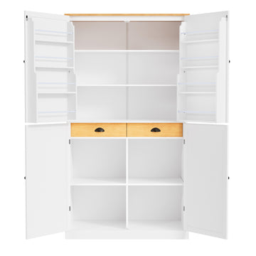 40.2in.W x 20in.D x 71.3in.H White Freestanding High Kitchen Pantry and Large Storage Cupboard Featuring 2 Drawers 2 Adjustable Shelves and 8 Door Mounted Shelves Ideal for Kitchens and Dining Rooms
