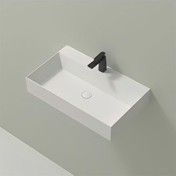 30 Inch Rectangular Matte White Artificial Stone Bathroom Vanity Sink Wall-mounted Sink
