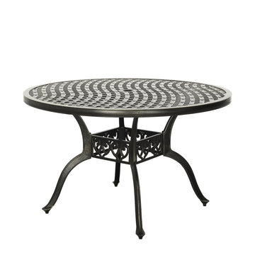 47 Inches Outdoor Dining Table Cast Aluminium Round Table Patio Dining Table with Umbrella Hole All Weather Outdoor Bistro Table for Backyard Garden Patio, Brown