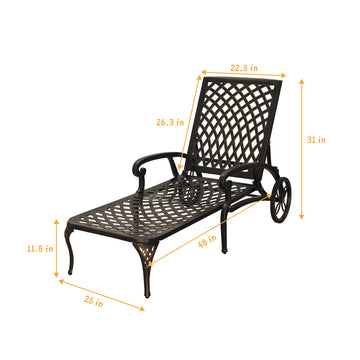 Outdoor Chaise Lounge with Cushions Patio Lounge Chairs with Wheels & Adjustable Backrest Aluminium Pool Sun Lounges Chairs for Outside, Beige