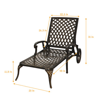 Outdoor Chaise Lounge with Cushions Patio Lounge Chairs with Wheels & Adjustable Backrest Aluminium Pool Sun Lounges Chairs for Outside, Red