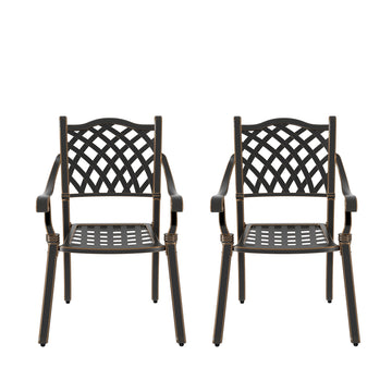 Patio Dining Chairs 2PCS Cast Aluminum Patio Furniture Outdoor Patio Chairs Metal Patio Chairs Garden Chair for Indoor Outdoor Bistro Chairs for Balcony Porch Backyard Garden, Bronze