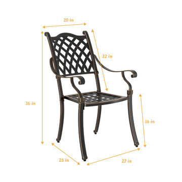 Patio Dining Chairs 2PCS Cast Aluminum Patio Furniture Outdoor Patio Chairs Metal Patio Chairs Garden Chair for Indoor Outdoor Bistro Chairs for Balcony Porch Backyard Garden, Bronze