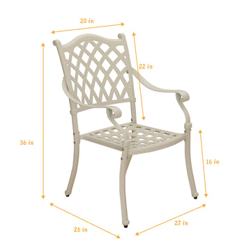Patio Dining Chairs 2PCS Cast Aluminum Patio Furniture Outdoor Patio Chairs Metal Patio Chairs Garden Chair for Indoor Outdoor Bistro Chairs for Balcony Porch Backyard Garden, White