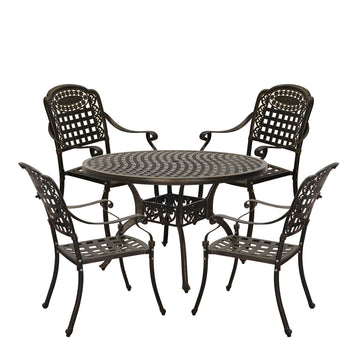 5pcs Patio Dining Set Cast Aluminium Outdoor Dining Set Patio Bistro Set 4 Outdoor Dining Chairs & 47 Inches Round Dining Table for Balcony Porch Backyard Garden, Bronze