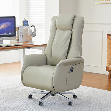 Office Chair with Foot Rest Automatic Executive Comfy Office Chair, Electric Recliner Chair, High-Back Power Office Chair, Ergonomic Office Chair w/Footrest, Microfiber Desk Chair, Beige