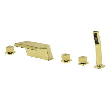 Brushed Gold 5 Hole Waterfall Bathtub Faucet with Hand Shower and cUPC Valve