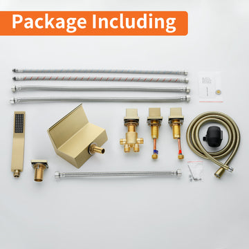 Brushed Gold 5 Hole Waterfall Bathtub Faucet with Hand Shower and cUPC Valve