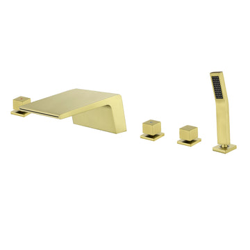 Brushed Gold 5 Hole Waterfall Bathtub Faucet with Hand Shower and cUPC Valve