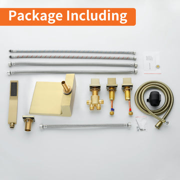 Brushed Gold 5 Hole Waterfall Bathtub Faucet with Hand Shower and cUPC Valve