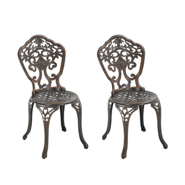 Outdoor Dining Chair Set of 2, Cast Aluminium Patio Chairs Outdoor Bistro Chairs, Bronze