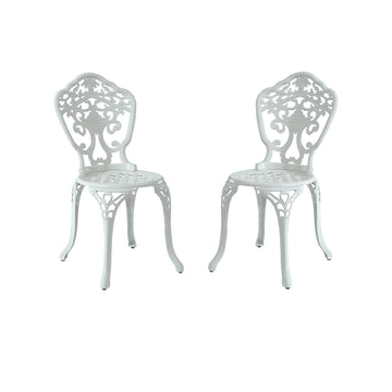 Outdoor Dining Chair Set of 2, Cast Aluminium Patio Chairs Outdoor Bistro Chairs, White